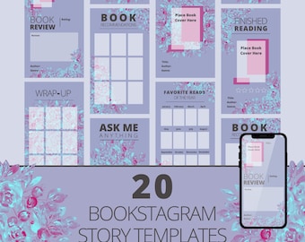 Plantillas de historias de Instagram de Bookstagram para reseñas de libros / Plantillas florales de invierno para Instagram