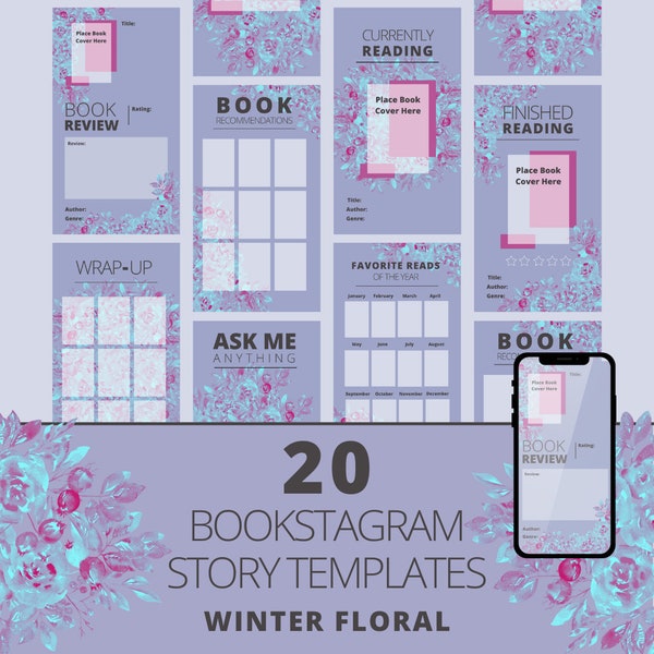 Bookstagram Story Templates: Winter Floral Starter Pack | Digital Download | Instagram Templates | Book Review | PNG Files