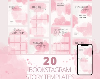 Plantillas de historias de Bookstagram: Paquete de inicio de Bubblegum / Descarga digital / Plantillas de Instagram / Reseña de libros / Archivos PNG