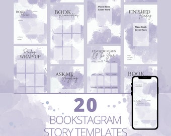 Plantillas de historias de Bookstagram: Paquete de inicio de amatista / Descarga digital / Plantillas de Instagram / Reseña de libros / Archivos PNG