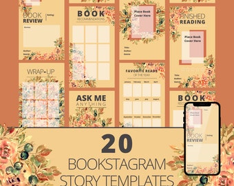 Plantillas de historias de Instagram para Bookstagram / Plantillas de reseñas de libros, estética otoñal floral y literaria