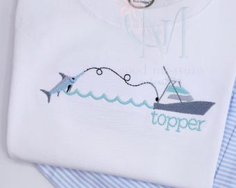 Ricamo a macchina per barca da pesca sportiva "Cattura del giorno: marlin"