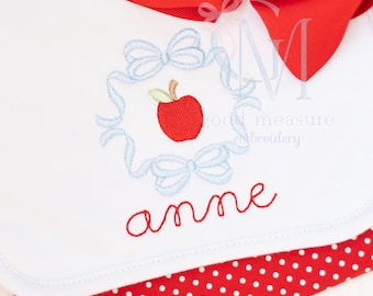 Bow Frame with Apple Back to School Machine Embroidery Design