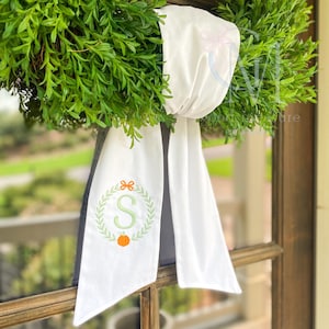 Pumpkin Laurel Floral Wreath with bow Machine Embroidery Design