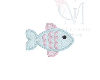 Mini schizzo di pesce estivo con bordo in raso, disegno per ricamo a macchina.