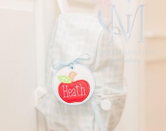 In the Hoop Satin Apple Circle Bag Tag Embroidery Design