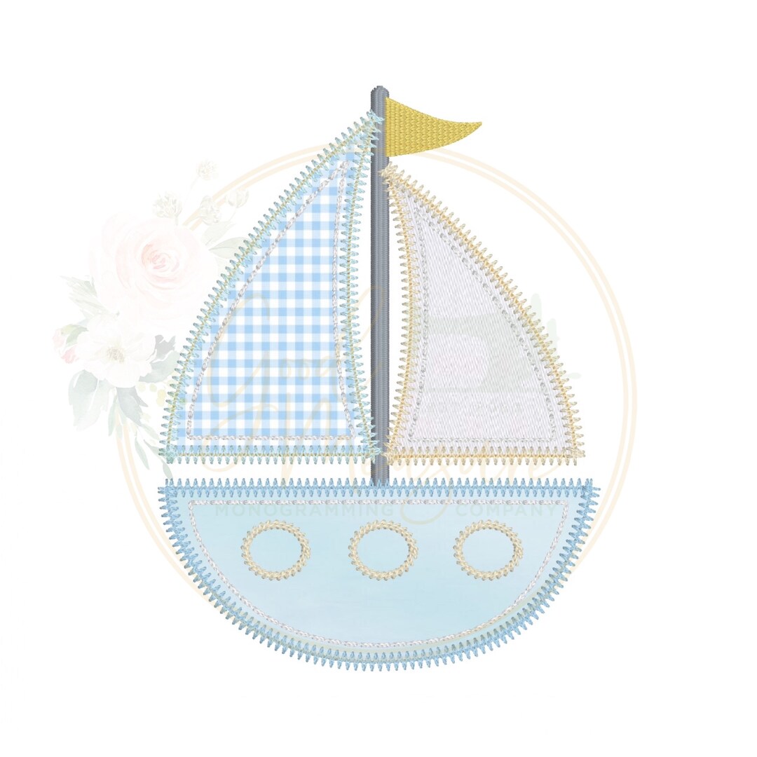 Zig Zag Applique Sailboat Boy Machine Embroidery Design Etsy