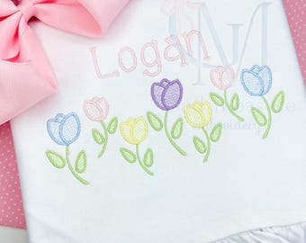 専用ページ　TULIP様 Rainbow Tulip Line of 7 Floral Flower Row Border Stem and