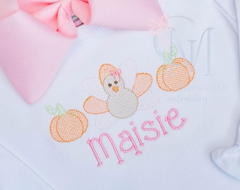 Turkey Pumpkin Girly Sketch Trio Machine Embroidery Design