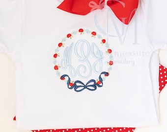 Floral Back To School Garland Monogram Frame with Bow Machine Embroidery Design