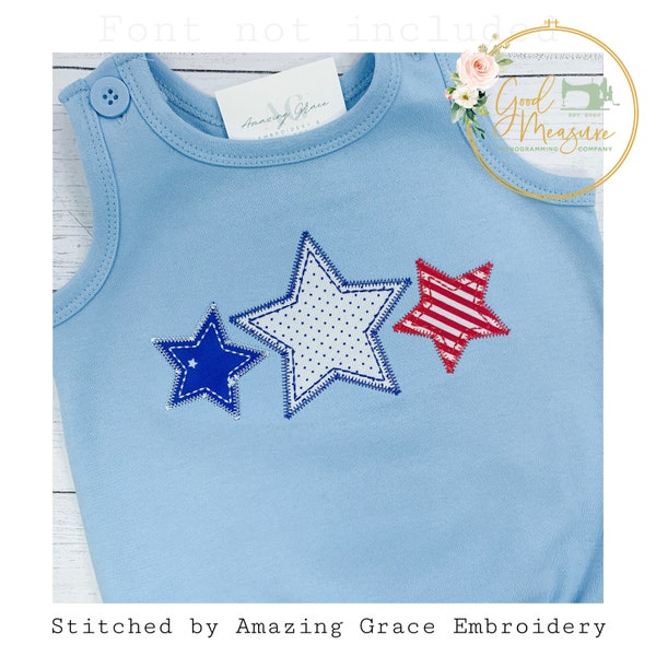 Patriotic Star Fourth of July Trio Zig Zag Applique Machine Embroidery Design