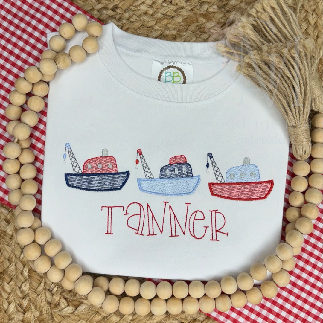 Sketch Tugboat Trio Machine Embroidery Design