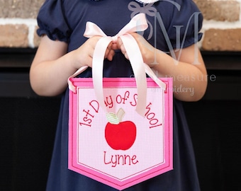 In the Hoop Apple Applique Banner Back to School Machine Embroidery Design