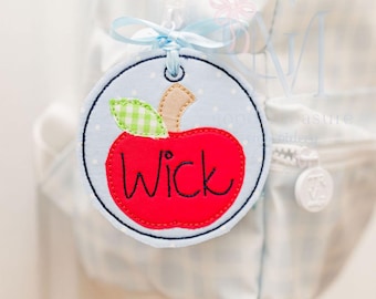 In the Hoop Bean Stitch Apple Bag Tag Machine Embroidery Design