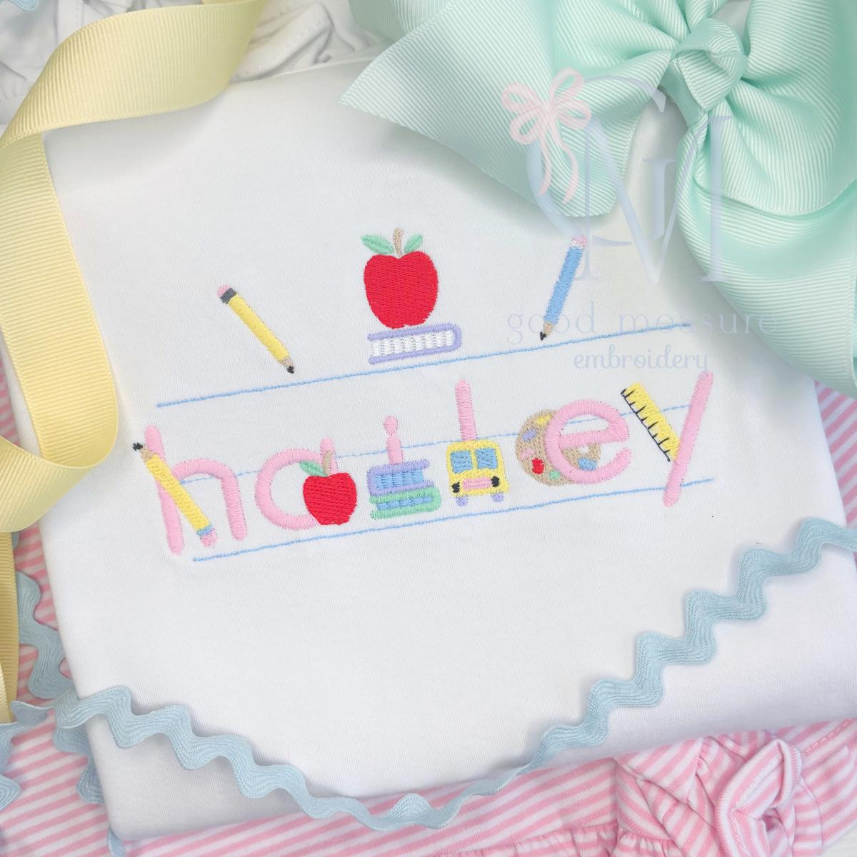 Back to School Satin Print Font Machine Embroidery Design
