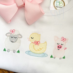 Baby Farm Animals Barnyard Girly Trio Sketch Stitch Machine Embroidery Design