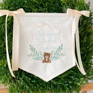 Baby Bear and Branches Monogram Floral Crest Stitch Machine Embroidery Design