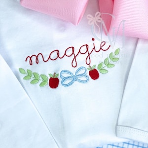 Bow and Apple Name Frame Back To School Machine Embroidery Design