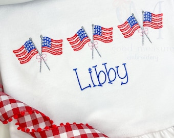 Crossed American Flag Sketch Trio with Bow Machine Embroidery Design