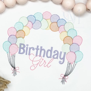 Birthday Balloon Arch Sketch Stitch Machine Embroidery Design