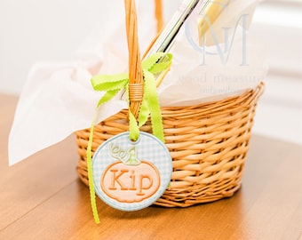 In the Hoop Satin Circle Pumpkin Bag Tag Machine Embroidery Design
