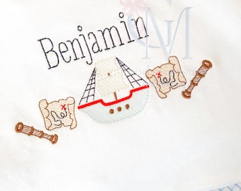 Pirate Ship and Treasure Map Sketch Machine Embroidery Design