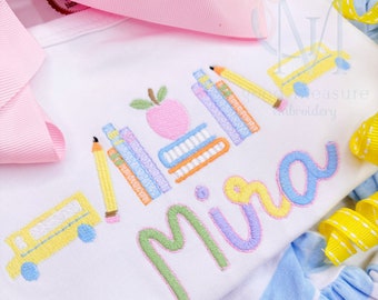 Back to School Bus and Books Machine Embroidery Design