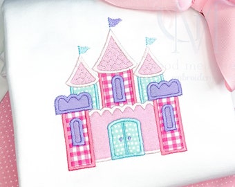 Princess Fairy Tale Castle Satin Applique Machine Embroidery Design