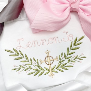 Easter Baptism Cross and Crown Floral Swag Machine Embroidery Design