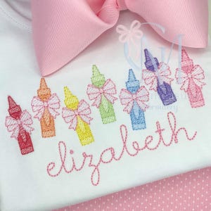 Back to School Crayons Sketch with Bows Machine Embroidery Design