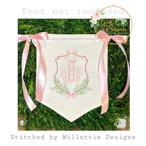 Bows and Branches Monogram Baby Floral Crest Stitch Machine Embroidery Design
