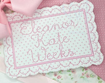 In the Hoop Scallop Name Frame Baby Announcement Card Machine Embroidery Design