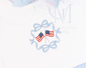 Bow Frame with Flags Patriotic Machine Embroidery Design
