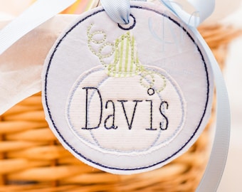 In the Hoop Bean Circle Pumpkin Bag Tag Machine Embroidery Design