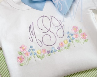 Disegno per ricamo a macchina di fiori selvatici primaverili
