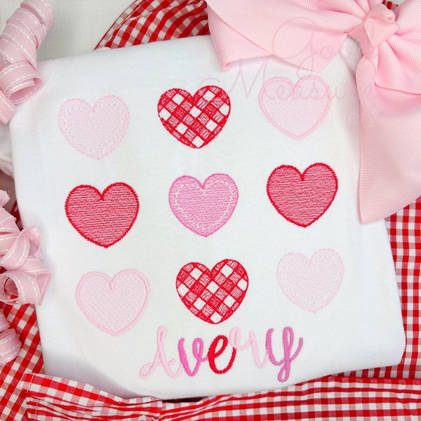 Valentines Hearts Grid Sketch Machine Embroidery Design