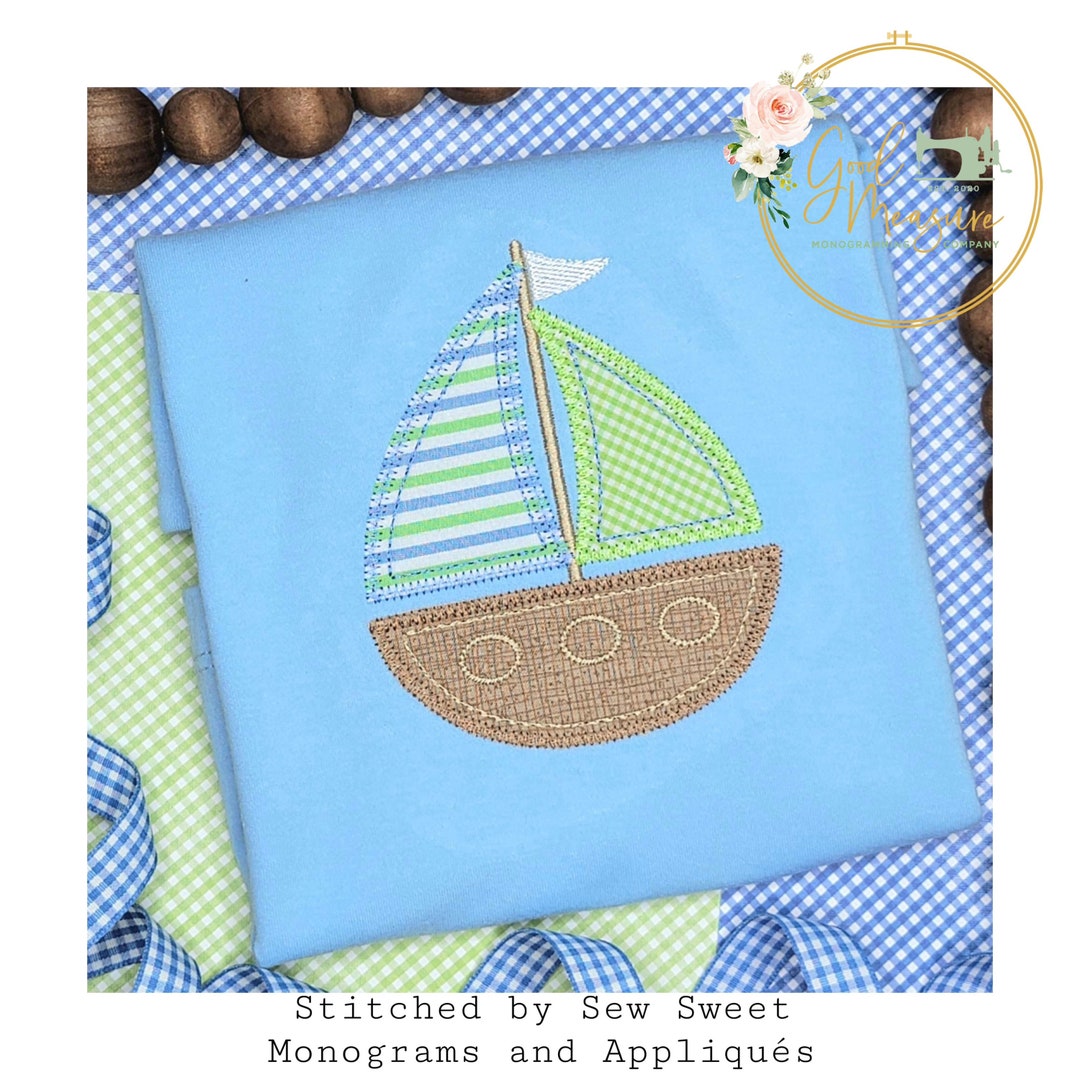Zig Zag Applique Sailboat Boy Machine Embroidery Design Etsy