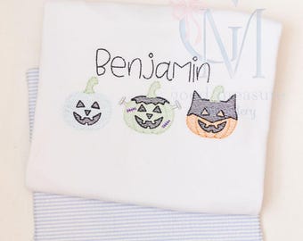 Spooky Halloween Pumpkins in Costume Sketch Embroidery Design
