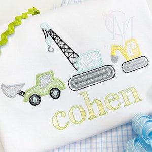 Construction Crew Trio Crane Dump Truck Bulldozer Sketch Machine Embroidery Design