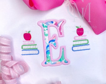 Mini Fill Back to School Apple and Stack of Books Machine Embroidery Design