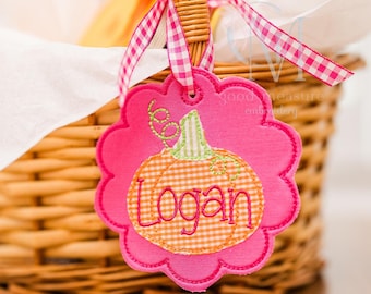 In the Hoop Bean Scallop Pumpkin Bag Tag Machine Embroidery Design