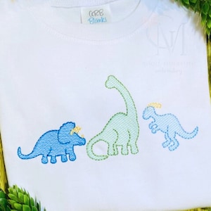 Dinosaur Trio Sketch Machine Embroidery Design