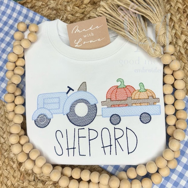 Tractor With Pumpkin Trailer Sketch Machine Embroidery Design