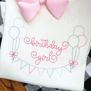 Birthday Balloons & Banner Name Frame Vintage Stitch Machine Embroidery Design