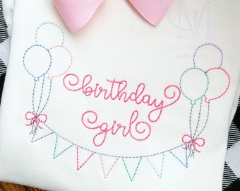 Balões de aniversário e moldura de nome de banner design de bordado à máquina de ponto vintage