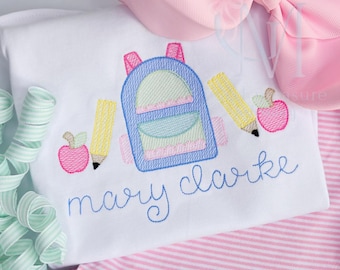 Scalloped Back to School Backpack and Apples Machine Embroidery Design