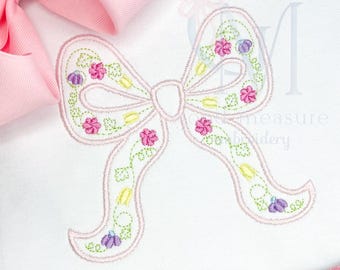 Heirloom Floral Satin Bow Machine Embroidery Design