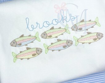 Rainbow Trout Fish Trio Sketch Machine Embroidery Design