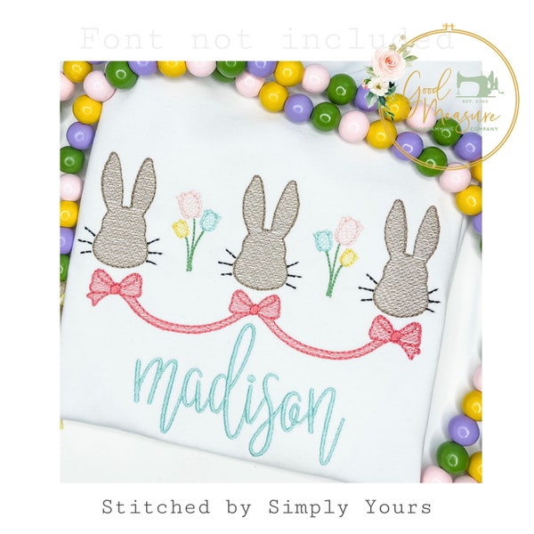 Dapper Easter Bunnies Trio Girl Sketch Stitch Machine Embroidery Design