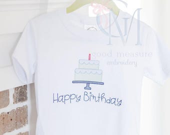 Disegno per ricamo a macchina di una torta di compleanno a due piani con bordo smerlato.